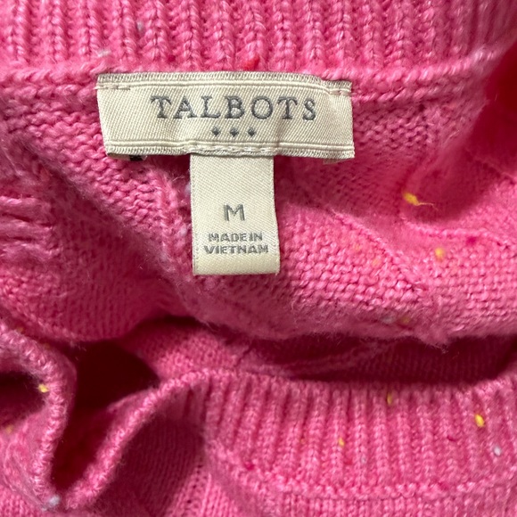 Talbots Pullover Sweater Petite M Bubblegum Pink Cable Knit Preppy - Picture 3 of 4